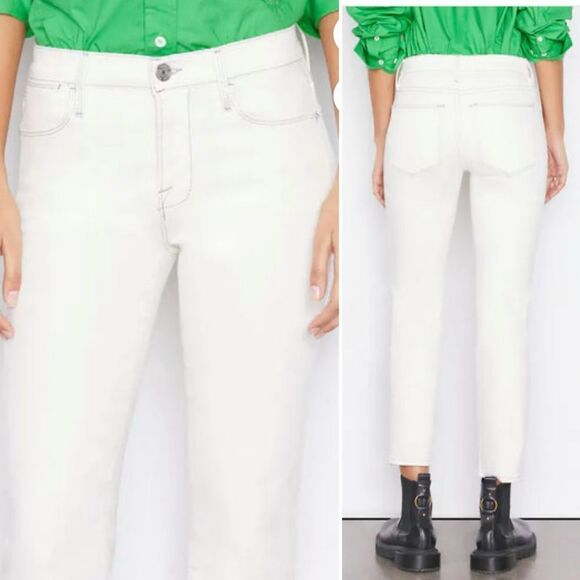 FRAME Le High Straight Chalk White Raw Hem Ankle Jeans-26 - Picture 1 of 10